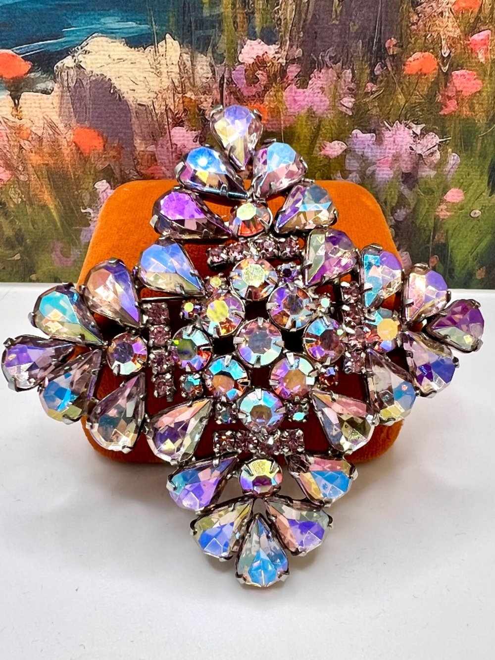 Pin Aurora Borealis Fancy Maltese Cross Brooch